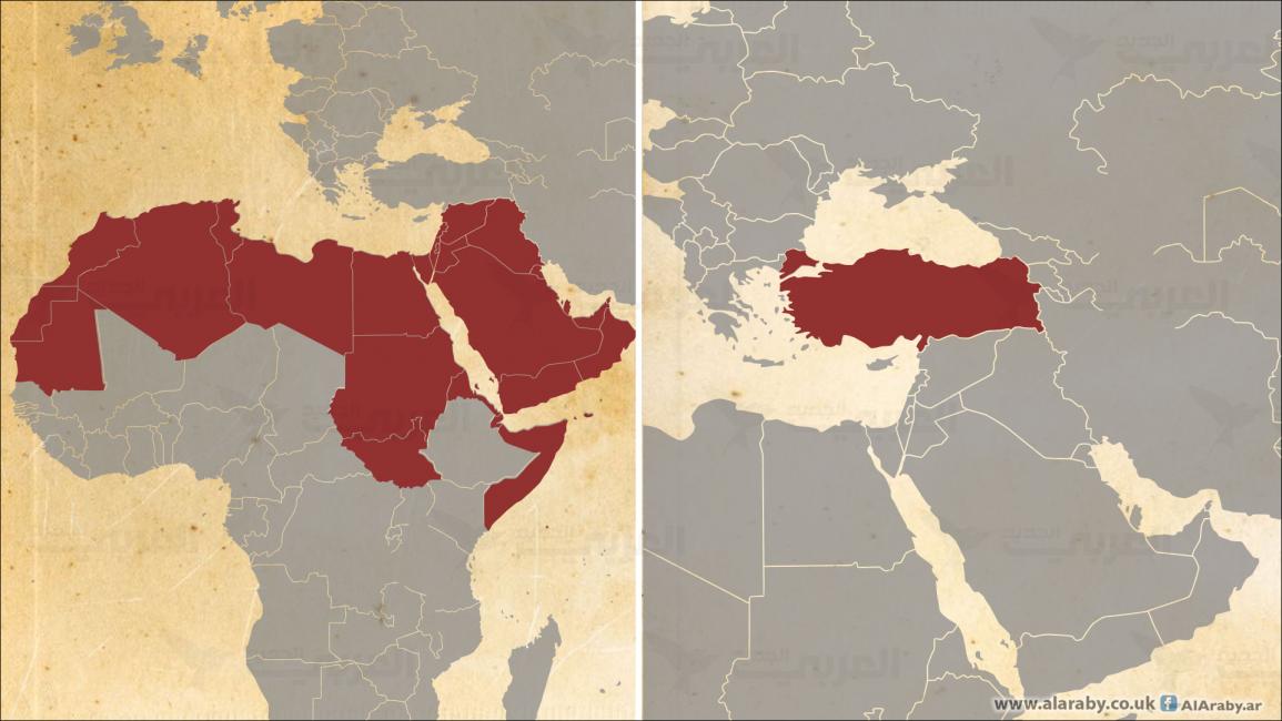 خريطتي تركيا والوطن العربي منفصلتين