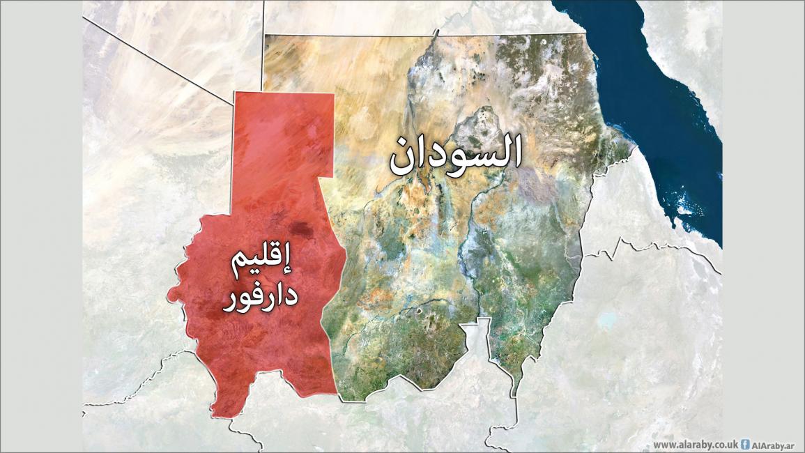 خريطة السودان مع تحديد إقليم دارفور