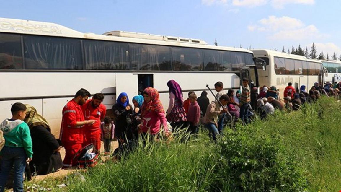 حافلات المهجرين من المدن السورية الأربع(تويتر)
