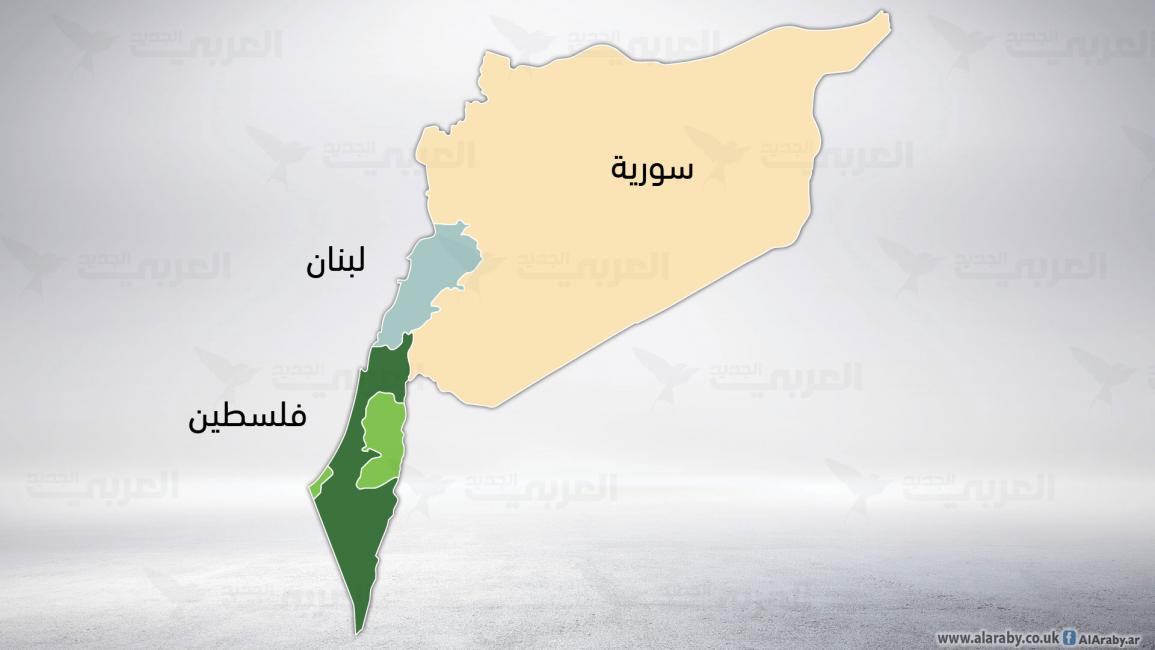 خريطة فلسطين وسورية ولبنان