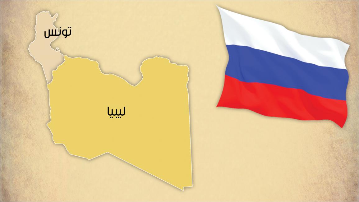 علم روسيا وخريطة ليبيا وتونس