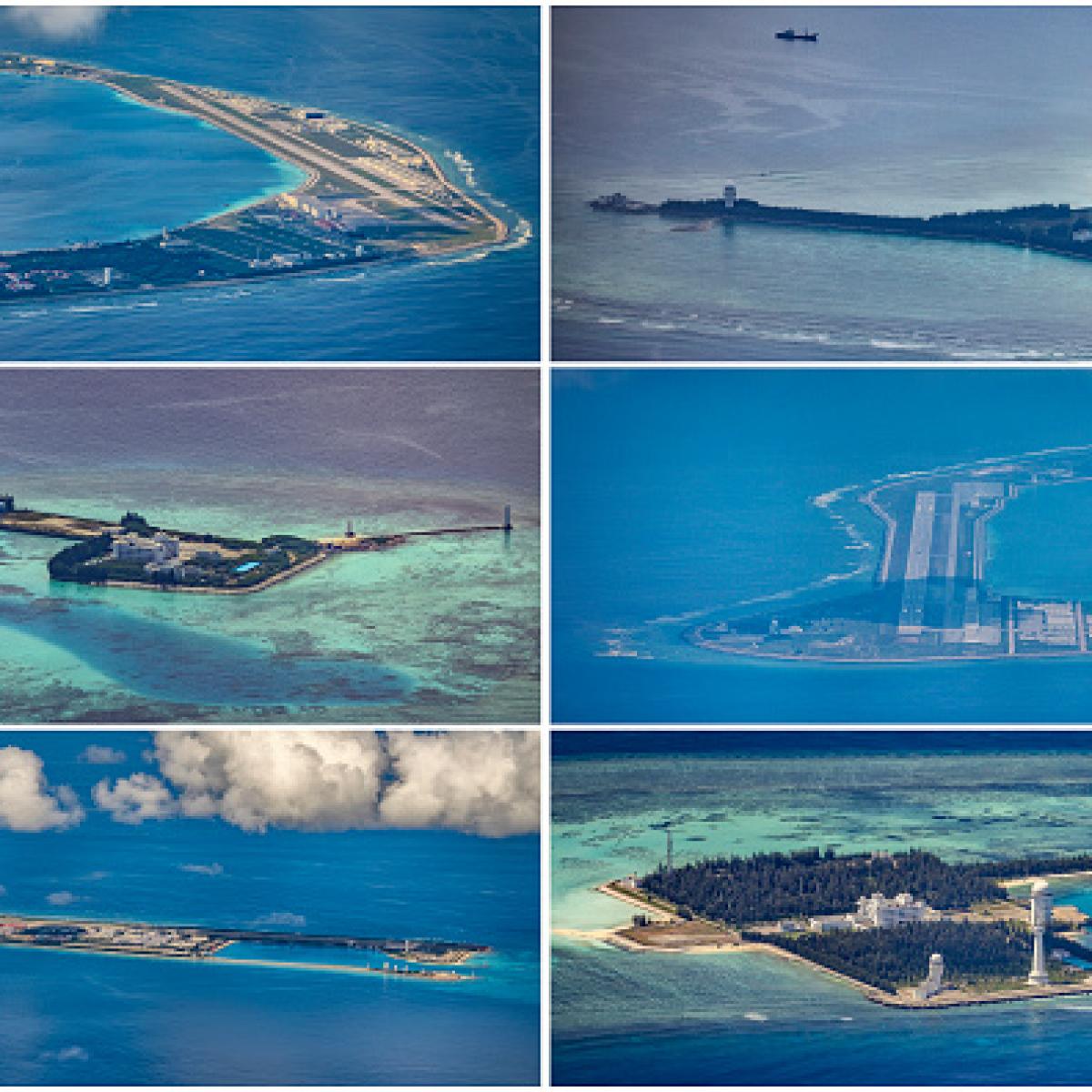 المطارات والمباني والهياكل على الجزر الاصطناعية التي بنتها الصين  في جزر سبراتلي (عزرا أكيان/Getty)