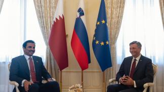 أمير قطر يلتقي رئيس سلوفينيا في ليوبليانا (الديوان الأميري/ تويتر)