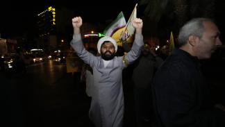 احتفالات في إطهران بالرد الإيراني على إسرائيل (وحيد سالمي/أسوشييتد برس)