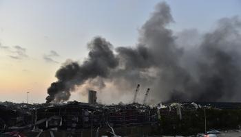 BEIRUT, LEBANON - AUGUST 4: Smoke rises after a fire at a warehouse with explosives at the Port of Beirut led to massive blasts in Beirut, Lebanon on August 4, 2020. A large number of people were reportedly injured in the blasts, while former Prime Minister Saad al-Hariri -- who lives near the area of the explosions -- is said to be unharmed, according to initial reports. (Photo by Houssam Shbaro/Anadolu Agency via Getty Images)