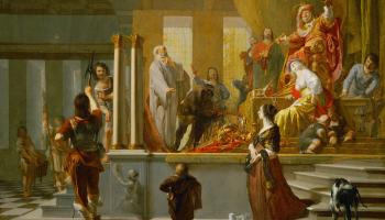 لقاء سولون والملك كرويسيوس في عمل يعود إلى منتصف القرن السابع عشر (Getty)