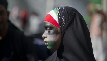  خلال مسيرة في كيب تاون في جنوب إفريقية تضامنا مع غزة في 9/8/2014 (فرانس برس)