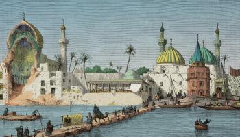 مرقد الشيخ عمر السهروردي في بغداد، رسم لـ يوجين فلاندين بين عامَي 1840 و1842 (Getty)
