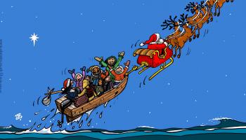 كاريكاتير سانتا كلوز واللاجئين / حجاج