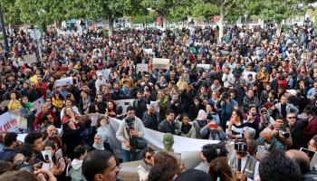 تظاهرة منددة بالاعتقالات في تونس العاصمة، السبت الماضي (جهاد عبد اللاوي/رويترز)