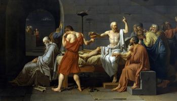 لحظة تجرُّع سقراط السمّ كما صوّرها جاك لوي دافيد، 1787 (Getty)