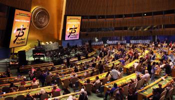 احتفال بالذكرى الـ 75 للنكبة في قاعة الجمعية العامة للأمم المتحدة ( مايكل إم سانتياغو/Getty)