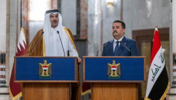 أمير قطر في مؤتمر صحافي مشترك مع السوداني في بغداد (الديوان الأميري)
