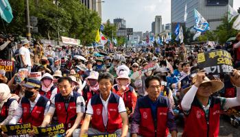من احتجاجات صيادي السمك بكوريا الجنوبية، السبت (كريس جونغ/Getty)