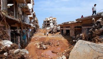 أحياء مدمرة في العاصفة دانيال في درنة في ليبيا (فرانس برس)