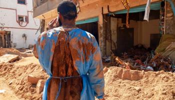 وسط أضرار العاصفة دانيال في درنة في ليبيا (عبد الله دومه/ فرانس برس)