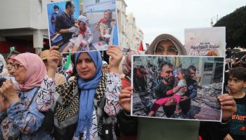 من تظاهرة تضامنية مع فلسطين ضد العدوان الإسرائيلي على غزة، الرباط، 16 تشرين الأول/ أكتوبر (Getty)