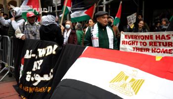 تظاهرة أمام مقر البعثة المصرية في نيويورك للمطالبة بفتح معبر رفح 