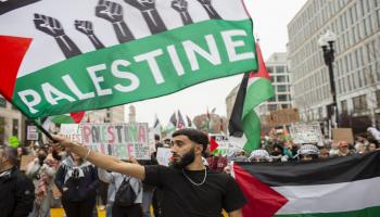من تظاهرة في واشنطن داعمة لفلسطين، السبت الماضي (Getty)