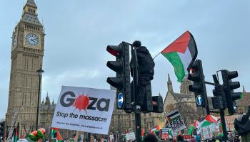 من مظاهرات بريطانيا الإسبوعية ضد الإبادة الصهيونية (العربي الجديد)