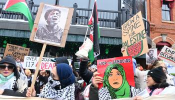 	 ناشطون متضامنون مع فلسطين خلال مهرجان صاندانس (أرايا دوهيني/ Getty)  