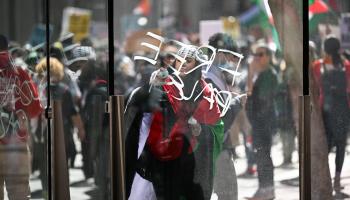 خلال تظاهرة مناصرة للفلسطينيين في سان فرانسيسكو (طيفون كوسكون/الأناضول)