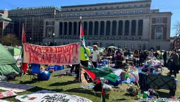"مخيم التضامن مع غزة" في جامعة كولومبيا الأميركية، 23/4/2024 (العربي الجديد)