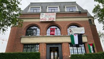 مبنى الشهيد الفلسطيني الأسير وليد دقّة في جامعة بروكسل الحرة، 7 مايو 2024 (إكس)
