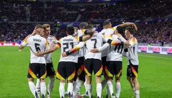 فرحة منتخب ألمانيا على ملعب غروباما في فرنسا يوم 23 مارس/آذار الماضي (Getty)