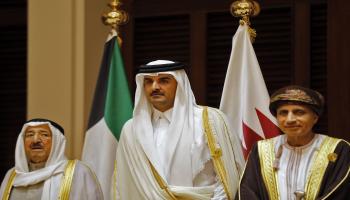 أميرا قطر والكويت ووزير الخارجية العماني/فرانس برس