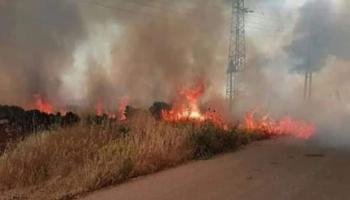 اندلاع حريق بمحيط قرية نجران بريف السويداء (فيسبوك)
