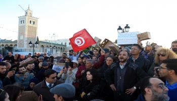 احتجاجات تونسية الشهر الماضي على السياسات الحكومية (Getty)