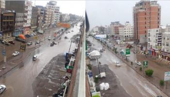أمطار غزيرة تغرق شوارع عدن (تويتر)