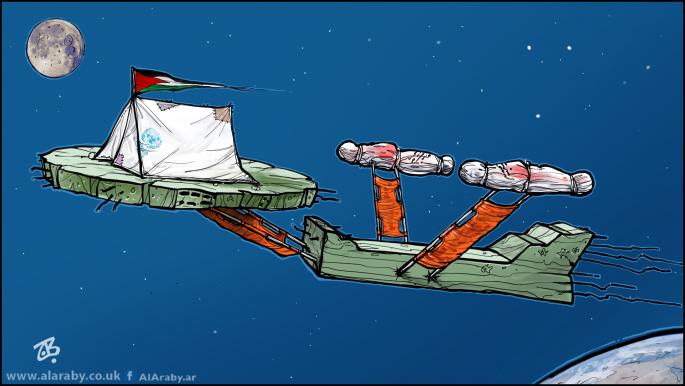 كاريكاتير لاجئو غزة في التيه / حجاج