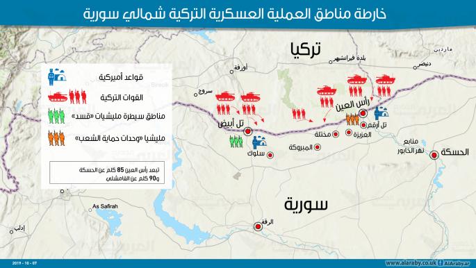 خارطة مناطق العملية العسكرية التركية شمالي سورية