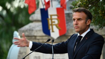 ماكرون يلقي كلمة خلال احتفال في فرنسا 17 أغسطس 2023 (كريستوف سيمون/فرانس برس)