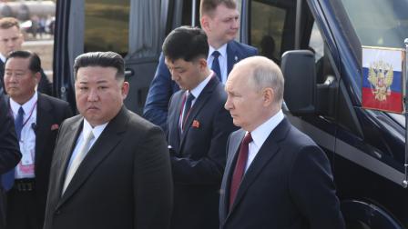 الرئيسان الروسي فلاديمير بوتين والكوري الشمالي كيم جونغ أون (Getty)