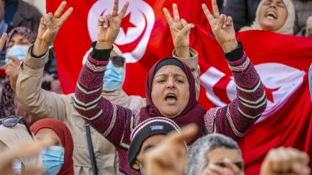 احتجاجات ضد سعيد في تونس، في 10 إبريل الحالي (ياسين القائدي/الأناضول)