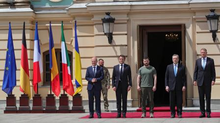 زيلينسكي والقادة الأوروبيون في كييف، الأسبوع الماضي (بافلو باغموت/Getty)