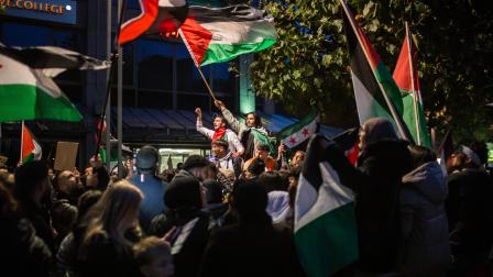 مظاهرة مؤيدة لفلسطين في مدينة بوخوم الألمانية الشهر الماضي (Getty)