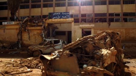 خلفت السيول أضراراً بالغة في مدارس درنة (عبد الله دومة/ فرانس برس)