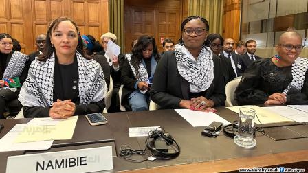 طاقم دولة ناميبيا خلال جلسة محكمة العدل الدولية (العربي الجديد)