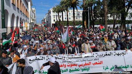 خلال تظاهرة منددة بالحرب على غزة في المغرب (العربي الجديد)