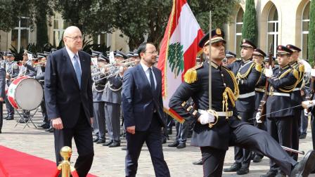 الرئيس القبرصي نيكوس خريستودوليدس ورئيس وزراء لبنان نجيب ميقاتي في بيروت - 8 إبريل 2024 (إكس)