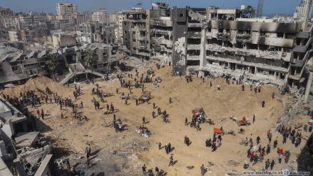 مشهد لموقع مجمع الشفاء الطبي في غزة في 1 إبريل 2024 (محمد الحجار)