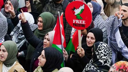 من تظاهرة مناصرة للفلسطينيين في إسطنبول، 29 مارس 2024 (Getty)