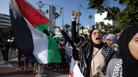 تظاهرة في المغرب تضامناً مع قطاع غزة - 20 إبريل 2024 (فاضل سنّا/ فرانس برس)