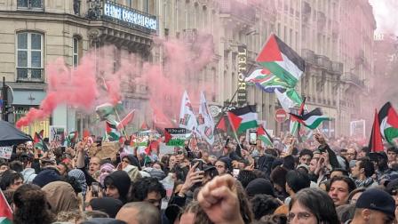 متضامنون مع الفلسطينيين في مسيرة في باريس، 29 مايو 2024 (لوك أوفريت/Getty)